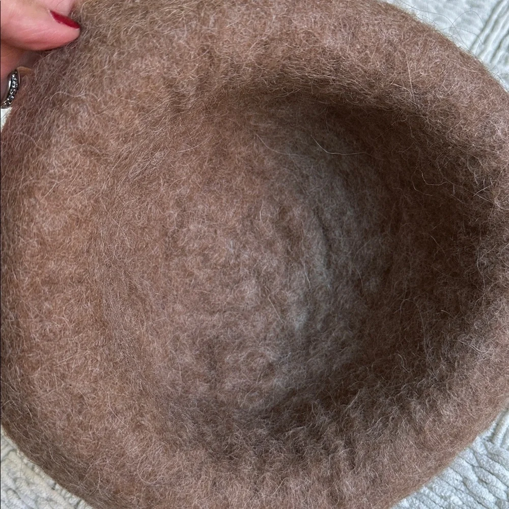 Felted boho trilby crochet hat in Heathered felted born and multicolor wrap